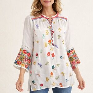 Johnny Was Tazanna Embroidered Tunic Top Boho Floral Rayon Size M